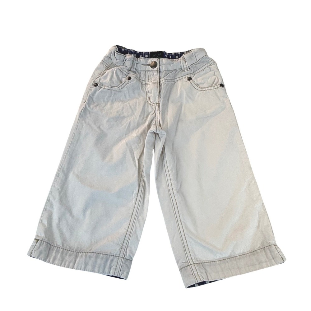 Mini Boden White Girls Pants Size 5-6Y Polka Dot Cuff Wide Leg Cotton